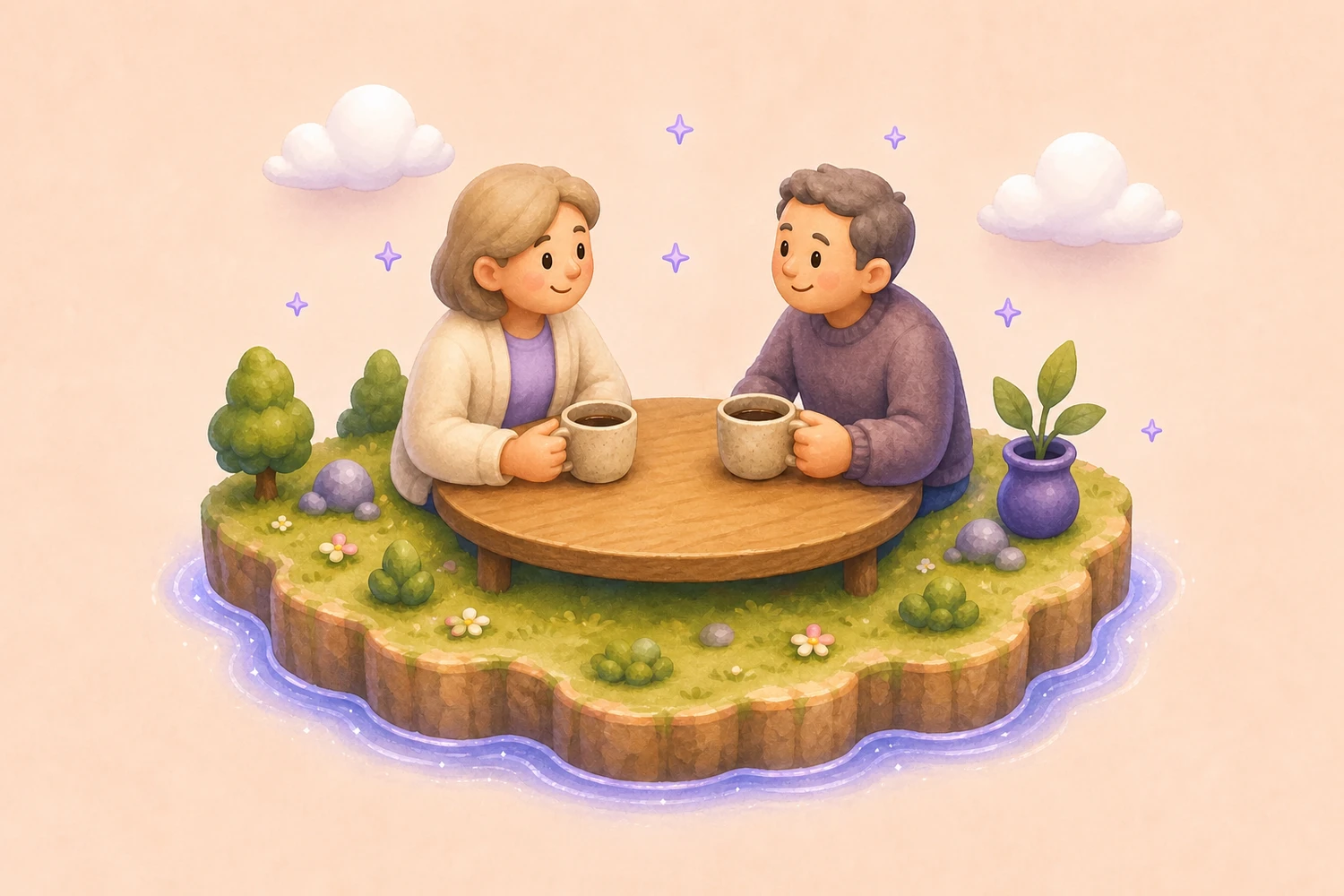 Deux tasses de café posées sur une table lors d'un échange