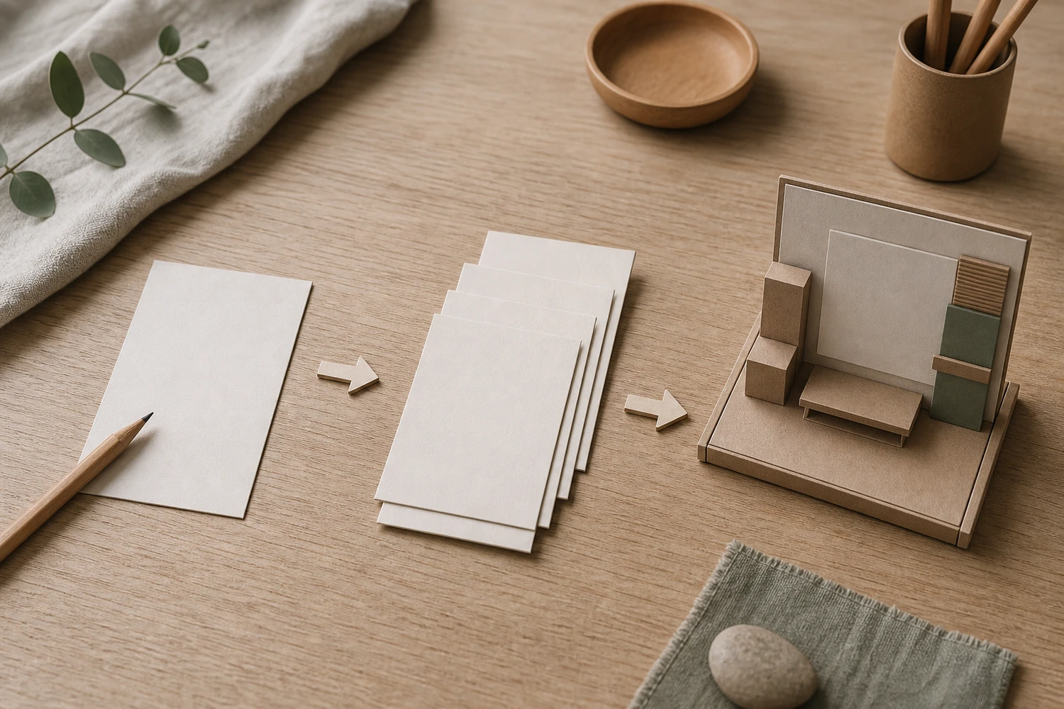 Cartes de recettes vierges et légumes sur une table familiale